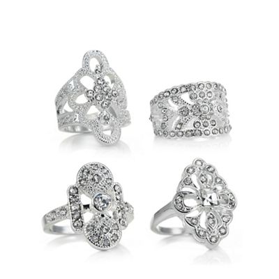 Mood Silver crystal filigree ring set